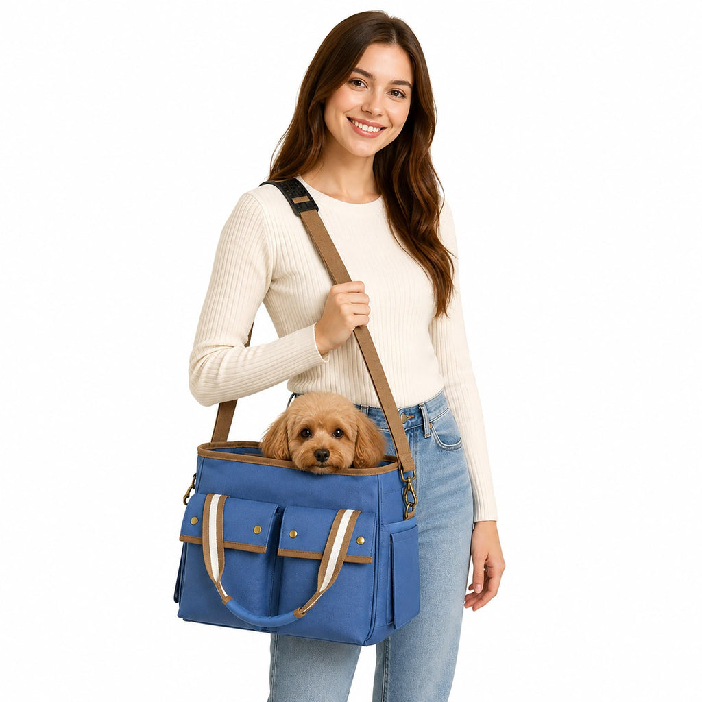 Pet Life Pet Carrier - Dual-Pocketed Airline Approved Carrier - Blue
