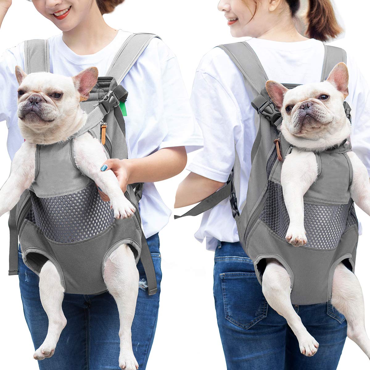 Lifeunion Legs Out Dog Carrier Backpack Hands-Free Adjustable Pet Travel Carrier for Small Medium Dogs Cats Motorcycle Hiking Walking (Grey)