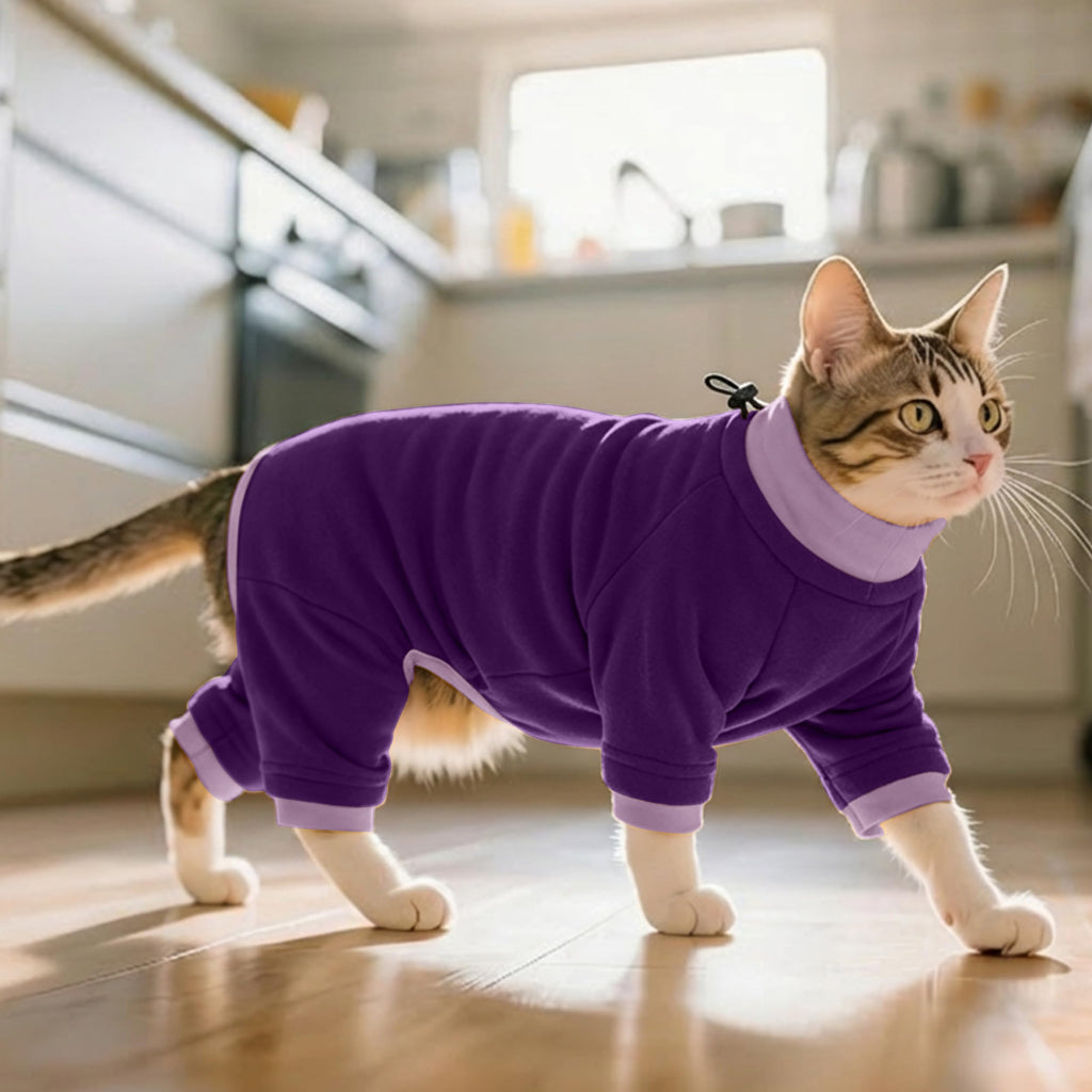 PUMYPOREITY Cat Calming Sweater – Helps Reduce Licking & Grooming Habits, Daily Comfort Shirt for Anxious Cats, Lightweight Fabric for Fur Control, Purple, S