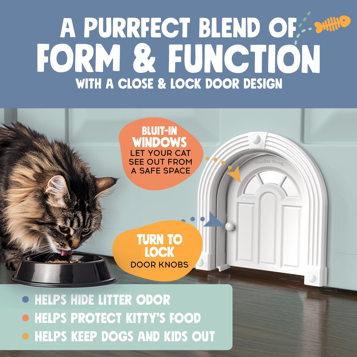 Purrfect Portal Meow Manor® Cat Door Interior Door - No-Flap, Fits Cats Up to 20 lbs, Easy DIY Setup, No Training Needed, White