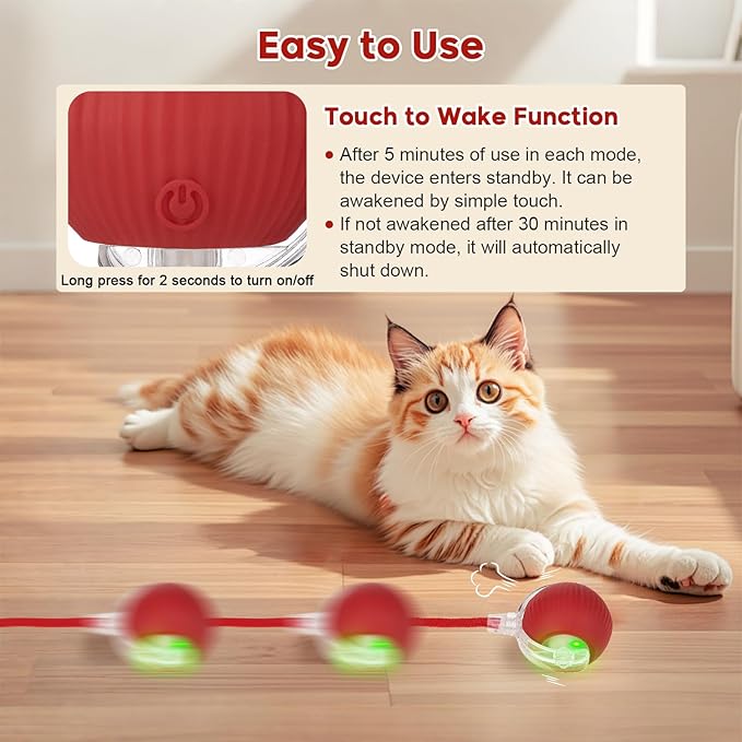 Utroni Interactive Dog & Cat Electric Active Toys, Smart Rolling Ball for Dogs & Cats, 360° Smart Automatic Rolling Pet Ball, Fast Moving Toy for Bored Indoor Kitty, Rechargeable(Red)