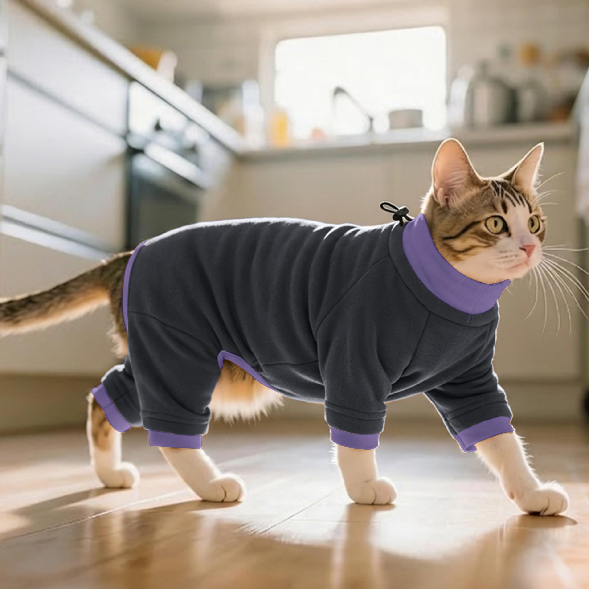 PUMYPOREITY Cat Anti-Licking Sweater – Reduce Over-Grooming & Fur Shedding, Daily Wear Shirt for Calm Cats, Soft & Breathable Skin Protection,Black,XS