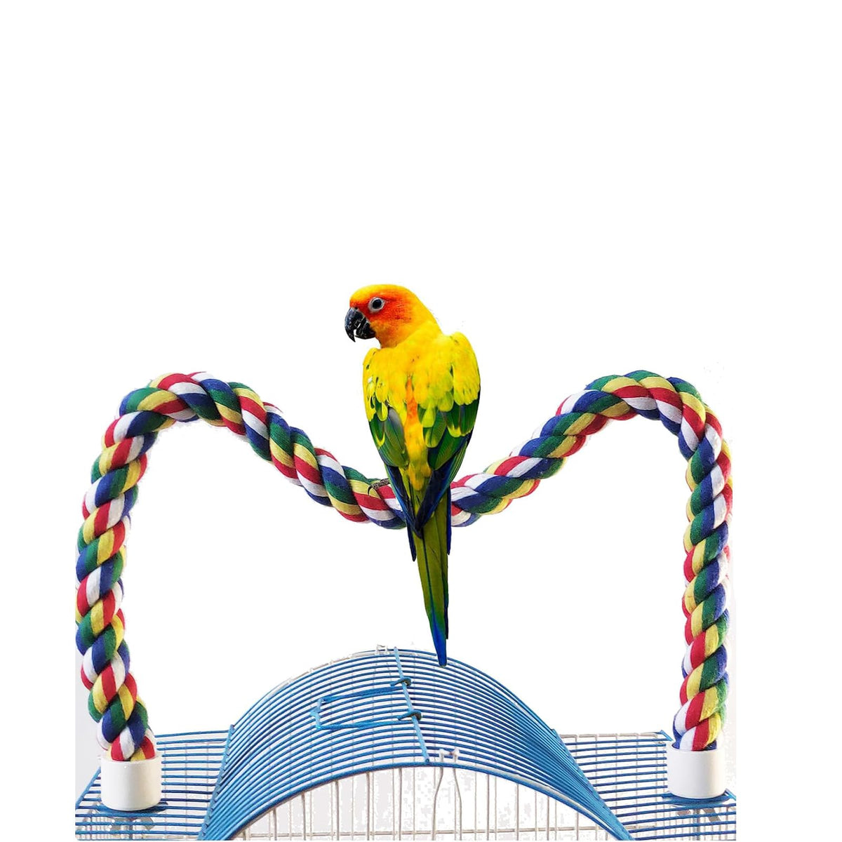 24 Inch Bird Perch Rope with 360° Free Rotating Stand, 0.8 Inch Diameter Natural Cotton Rope Perch for Parakeets, Cockatiels, Parrots, Conures - Safe, Durable Bird Cage Accessory for Chewing & Resting