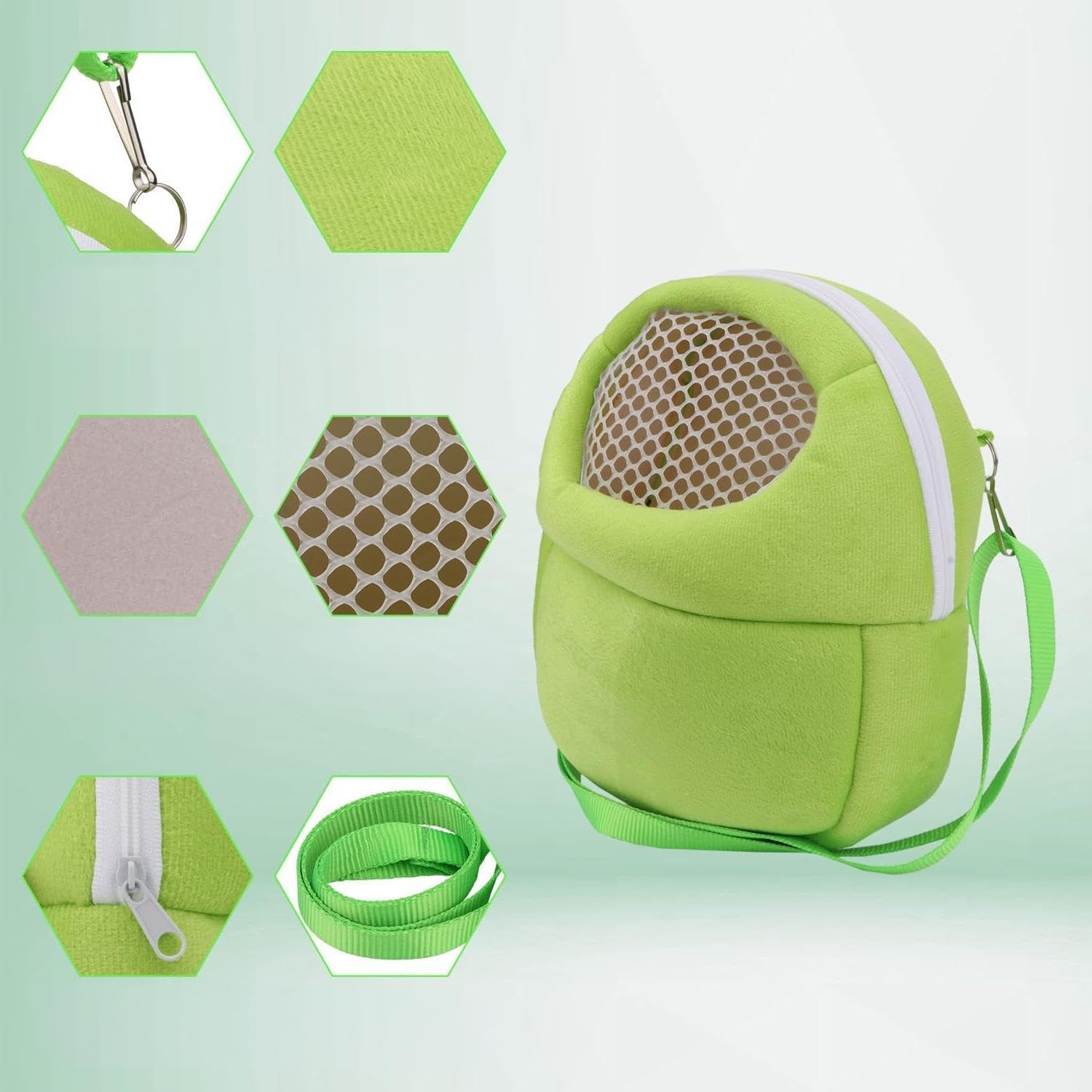 Pet Carrier Backpack for Small Animals, Travel Handbag for Cat, Puppy, Guinea Pig, Hedgehog, Hamster (Green, S)