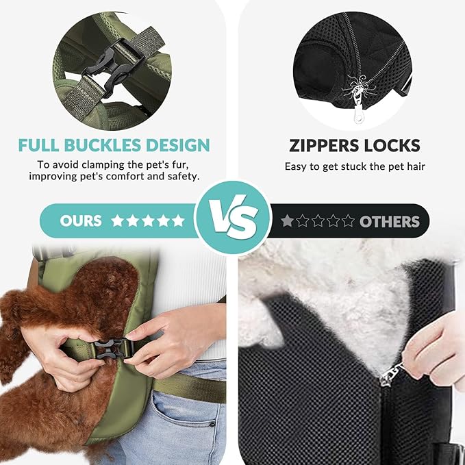Dog Carrier Backpacks, Adjustable Dog Backpack Carrier, Legs Out Easy-fit Dog Chest Carrier for Medium Small Dogs, Hands Free Dog Front Carrier for Hiking, Cycling（Green S）