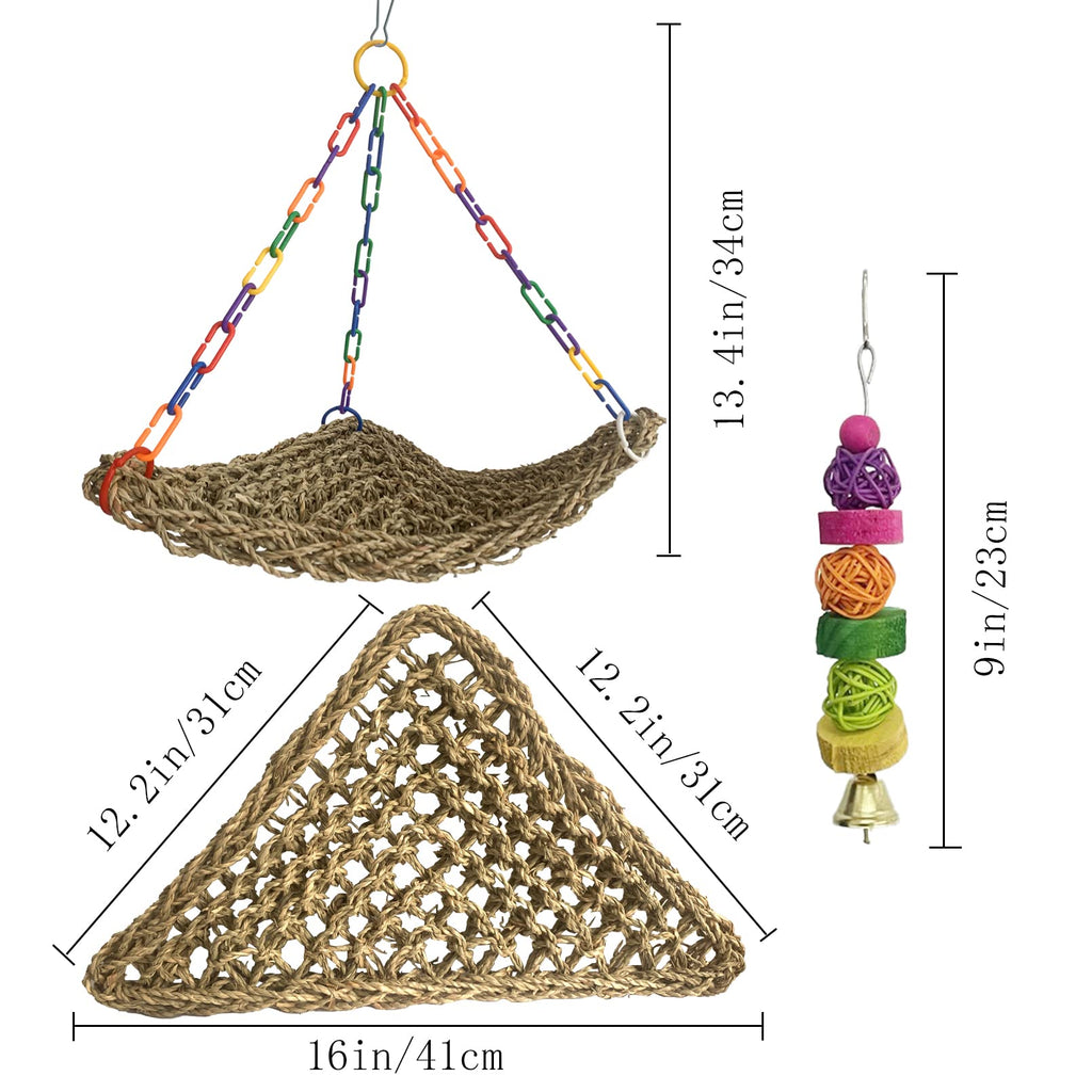 Large Birds Seagrass Mat 16"x12.2"x13.4" Triangle Cockatiel Seagrass Swing