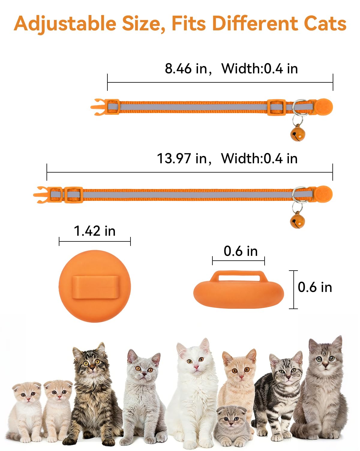 Joytale 2 Pack Reflective Airtag Cat Collars with Breakaway Buckle, Orange
