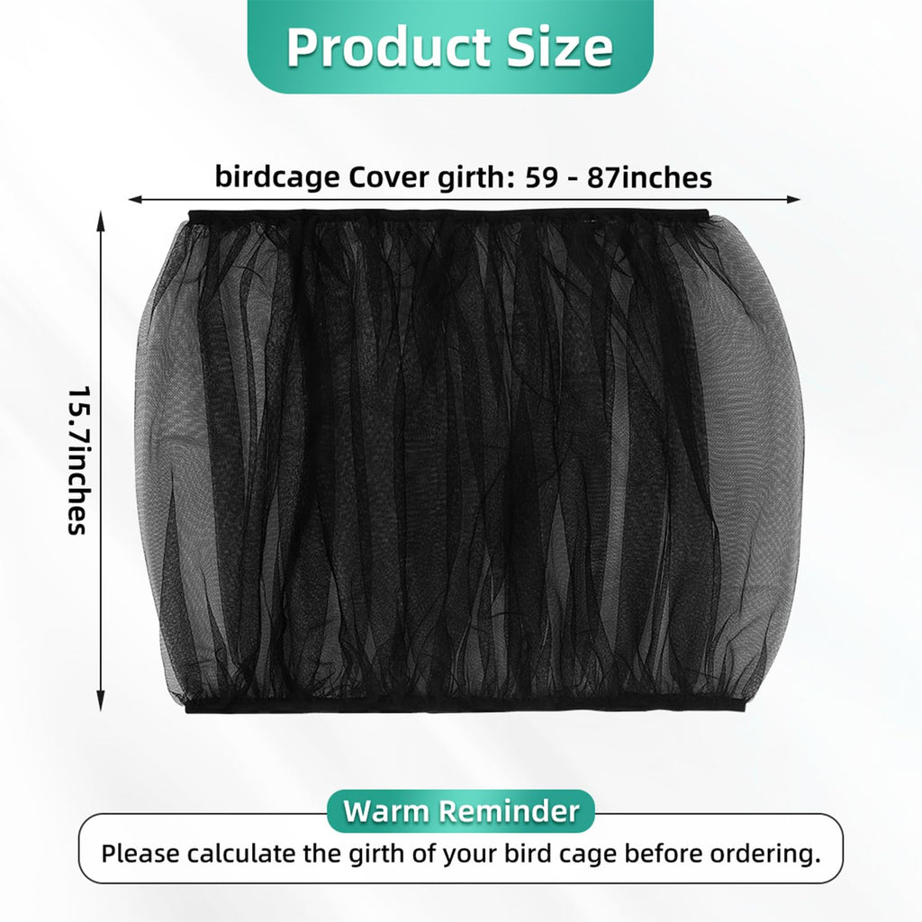 DECKALY Bird Cage Seed Catcher, Seed Catcher Guard Net Cover, Parrot Nylon Mesh Net Cover, Universal Soft Airy Cage Net Stretchy Skirt for Round Square Cages (Solid-Black, 15.7" x87")