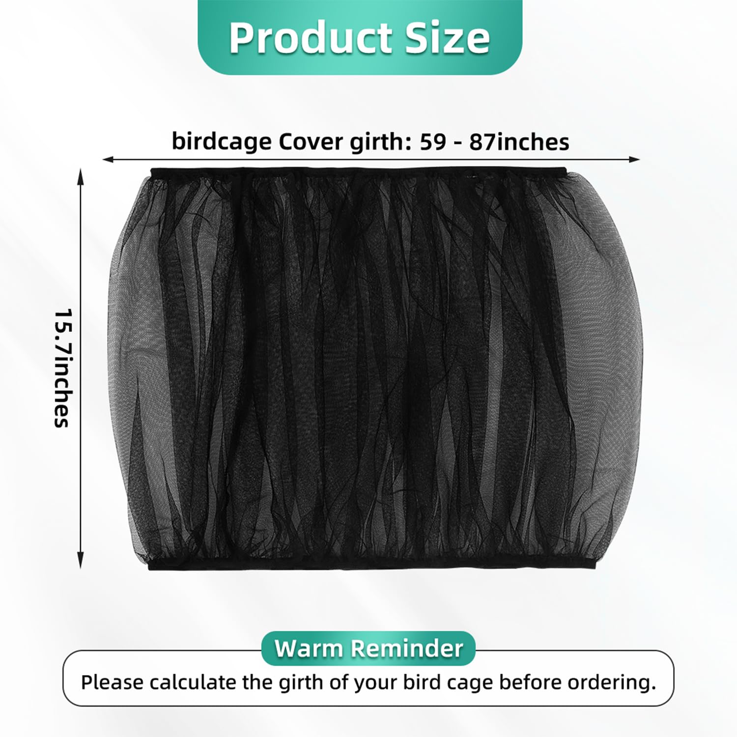 DECKALY Bird Cage Seed Catcher, Seed Catcher Guard Net Cover, Parrot Nylon Mesh Net Cover, Universal Soft Airy Cage Net Stretchy Skirt for Round Square Cages (Solid-Black, 15.7" x87")