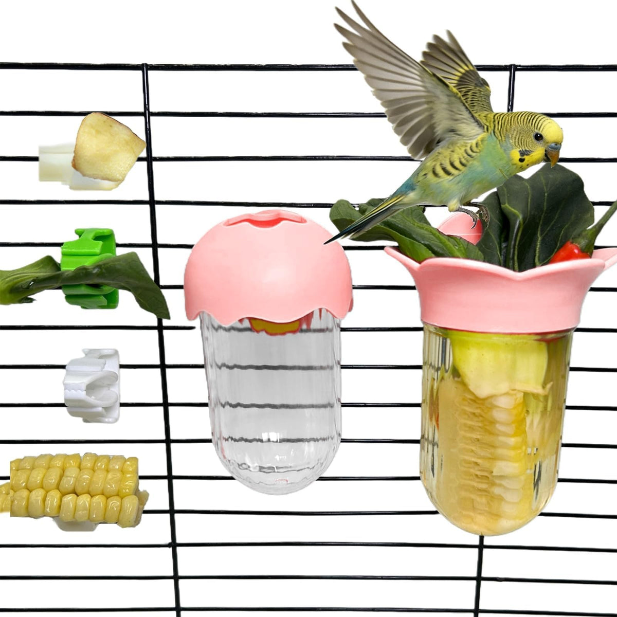 7 PCS Bird Cage Feeder for Vegetable Millet Holder Cage Accessories with Parrot Fruit Forks for Budgie Cockatiel Lovebirds Parrot (Purple)