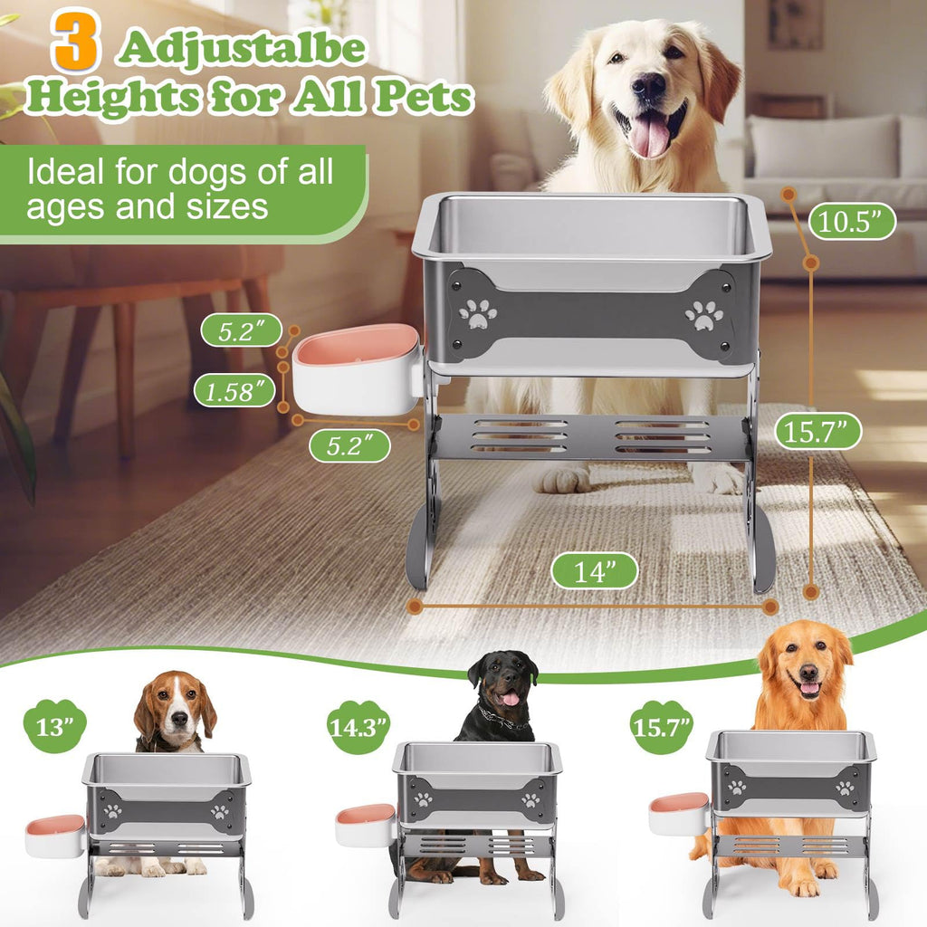 JDCQKHA 3 Gallon Elevated Dog Bowl Large Breed Raised Dog Water Bowl Stand,3 Height Adjustable Stainless Steel Pet Feeder Station with Anti-Slip Mat,Black Pet Bowl for Relief Joint Pressure,Easy Clean