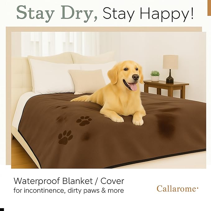 Waterproof Blanket for Bed or Couch – Soft and Leakproof Waterproof Throw Blanket, Water Proof & Stain Resistant Easy to Clean Throw Blanket Cover for Adults or Pets, Reversible Brown 80”x90”