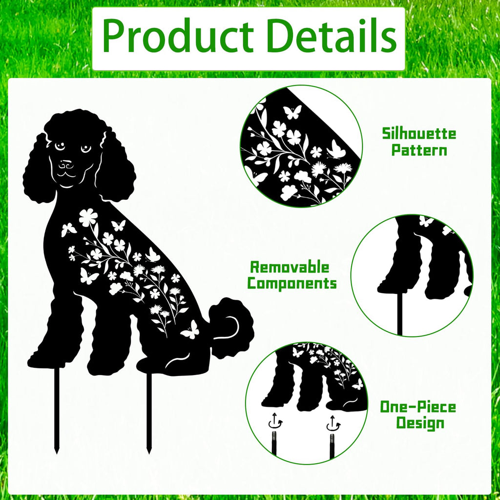 Rngmsi Poodle Metal Garden Stakes Yard Decor, 2PCS Black Poodle Dog Silhouette Statues Garden Decorative Gifts for Yard Art, Patio, Outside, Lawn Ornaments, Christmas, Backyard, Pathway