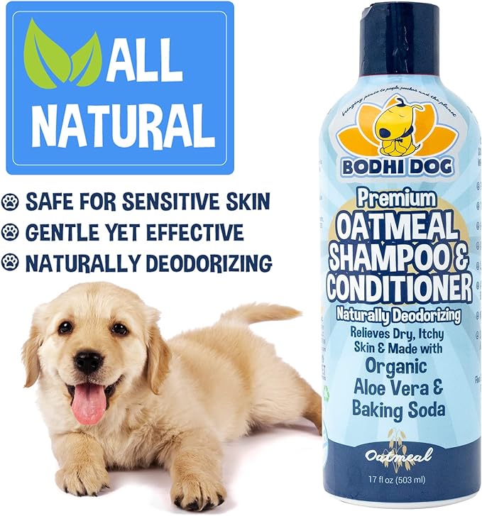 Bodhi Dog Grooming Bundle - Oatmeal Shampoo & Conditioner with Bath Brush for Shower, Showerhead, Sprayer & Bathing - Gentle Care for Long, Short & Curly Hair