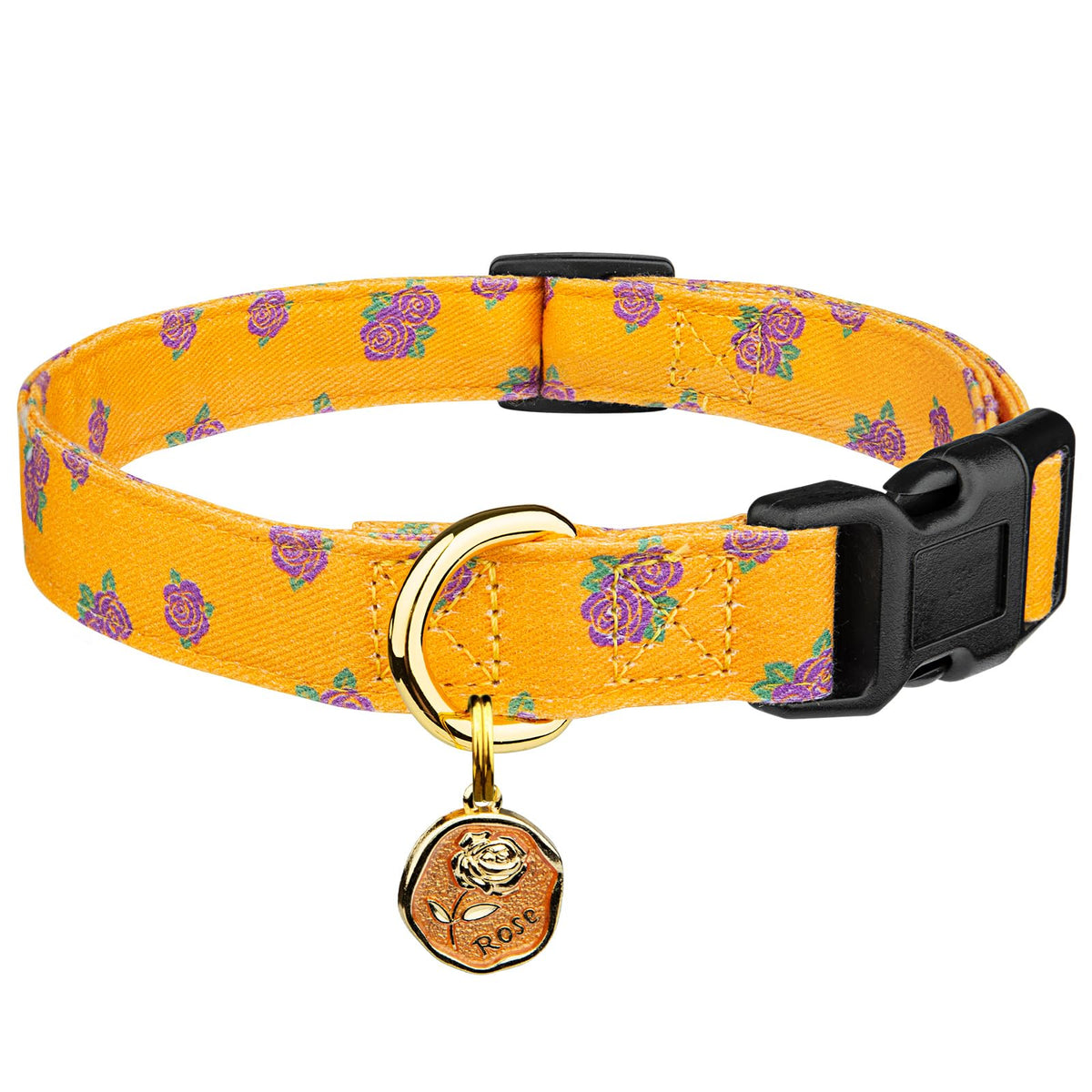 Cotton Dog Collar Pink Flower with Pendant Cute Dog Collar S