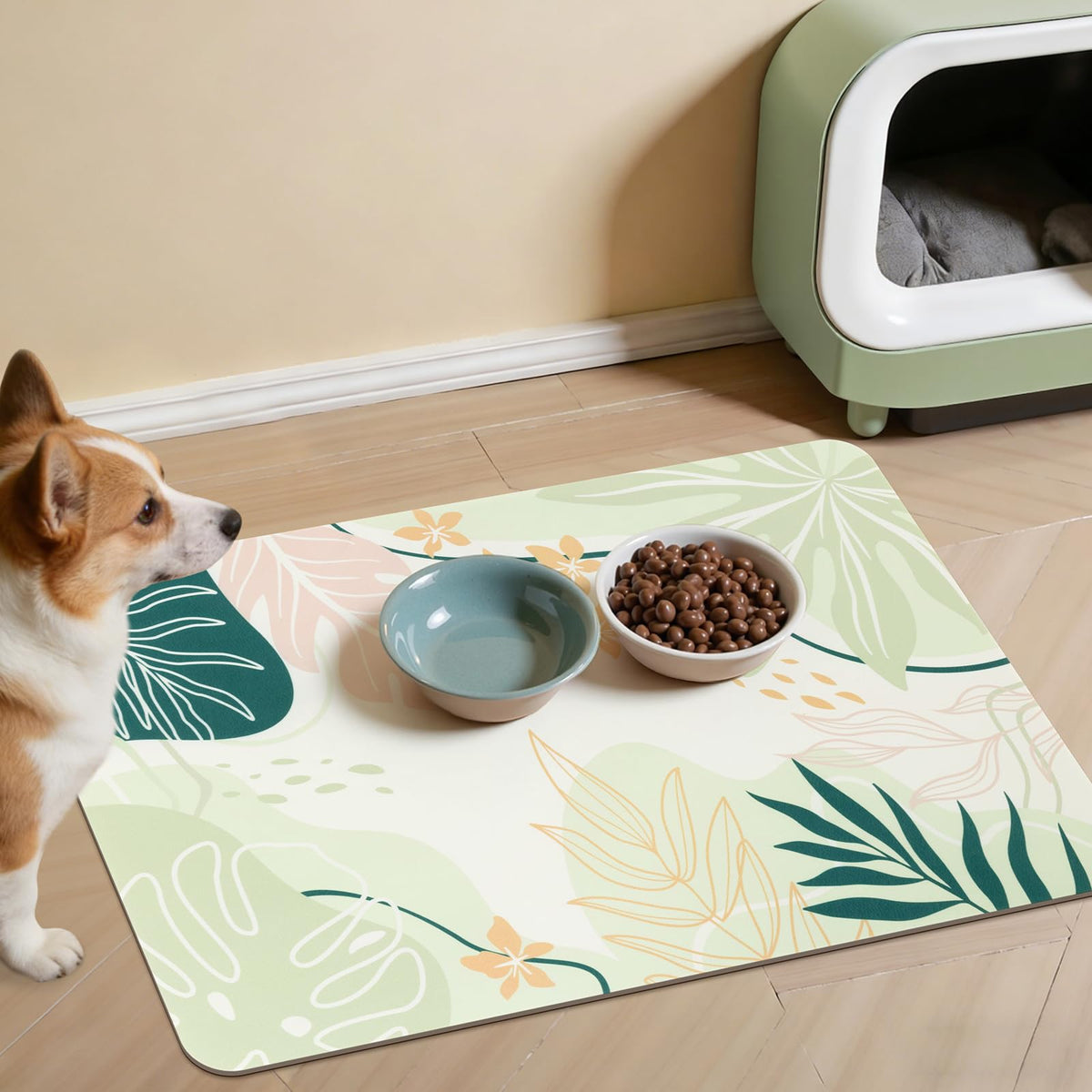 Topotdor Dog Food Mat for Floors,Absorbent Mat for Dog Food and Water Bowls,Quick Dry Cat Food Mat Pet Supplies,12"x20"