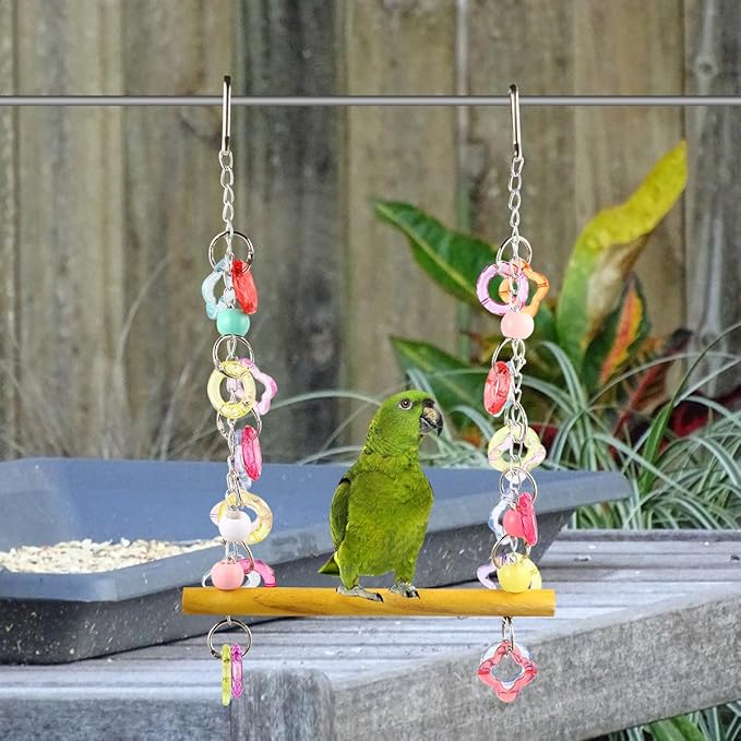 FRCOLOR Pet Bird Swing 7.87 Inch Wooden Hanging Chewing Toy for Medium Small Parrots Parakeets Macaws Cage Garden Rest Play