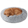 JOLLYVOGUE Calming Dog Beds Large Sized Dog, 36in Donut Washable Large Pet Bed, Anti-Slip & Anti-Anxiety Fluffy Faux Fur Round Dogs Bed, Fits up to 80 lbs Pets (Smoke Grey)