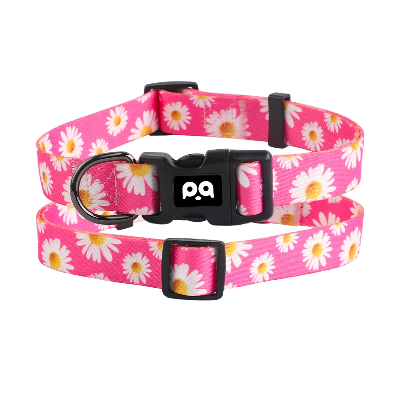 QQPETS Adjustable Soft Dog Collar: Print Flower Pink Multicolor Cute Patterns for XS Small Medium Large Pet Girl Boy Puppy Walking Running Training (XS, Small Daisies)