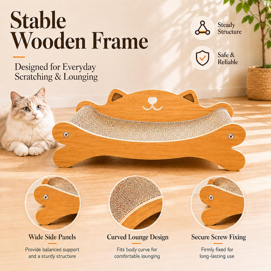 RizzQi Cat Scratcher Bed for Indoor Cats - Summer Cool Hammock, 23.2″ Large Scratching Lounge with 40 lbs Weight Capacity, Wooden Modern Cat Scratching Post & Pad Furniture