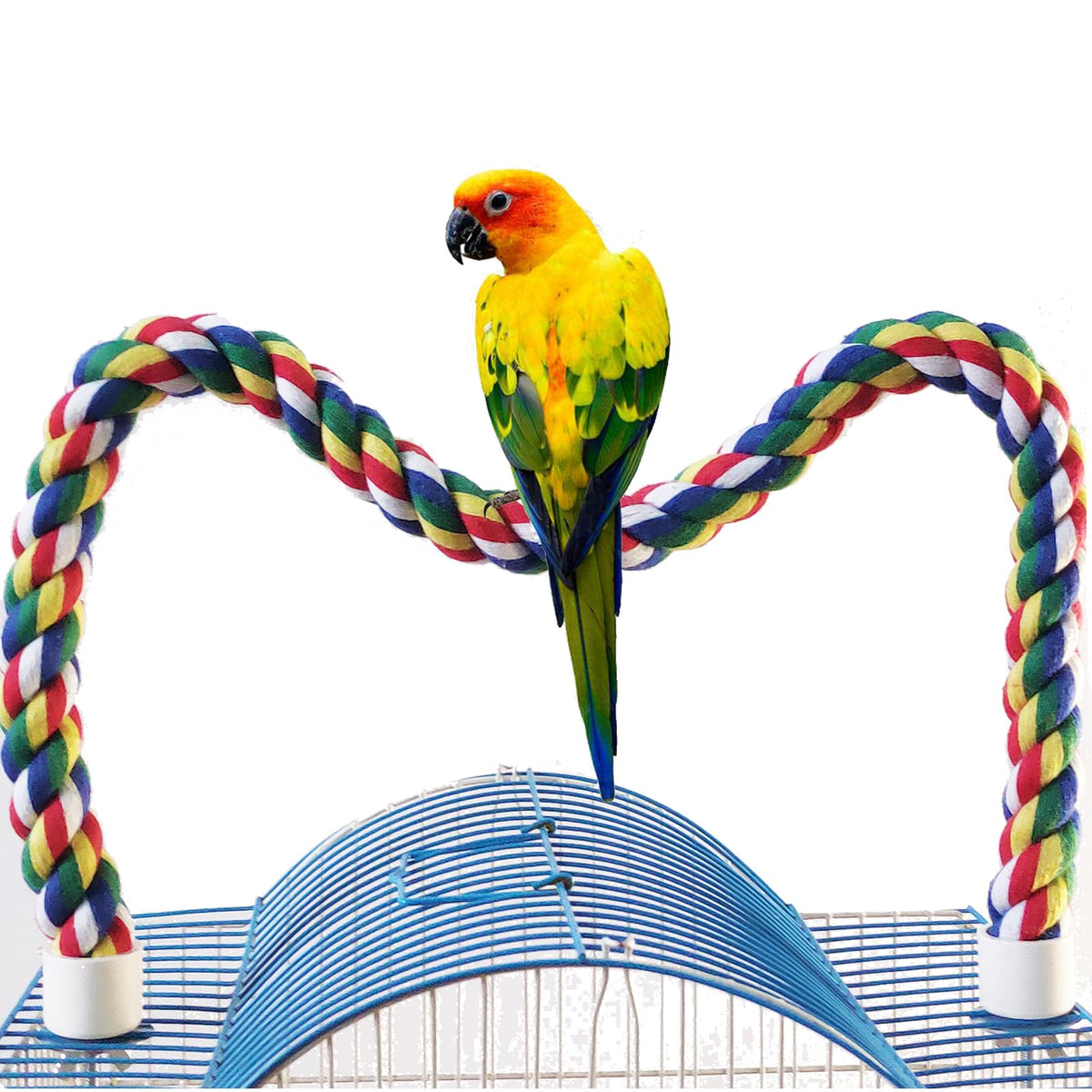 24 Inch Bird Perch Rope with 360° Free Rotating Stand, 0.8 Inch Diameter Natural Cotton Rope Perch for Parakeets, Cockatiels, Parrots, Conures - Safe, Durable Bird Cage Accessory for Chewing & Resting