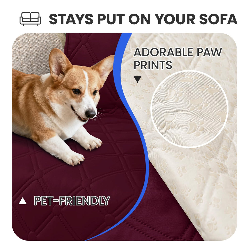 Waterproof Dog Blanket, Non-Slip Soft Pet Bed Cover, Couch Cover for Dogs Washable, Protects Sofa, Furniture, Crate, Car, Tear Resistant Leakproof Pet Blanket Christmas (52x82 Inch, Burgundy)