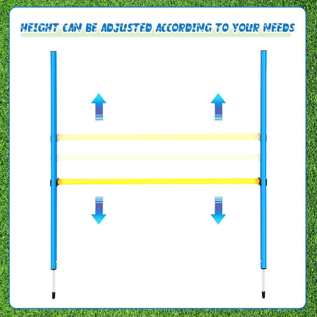 Hollowfly 8 Set Dog Agility Jump Adjustable Dog Agility Hurdle Training Equipment Portable Jumper Hurdle Park Indoor Outdoor Exercise Tool 3.44ft High/ 2.95ft Wide(Blue and Yellow)