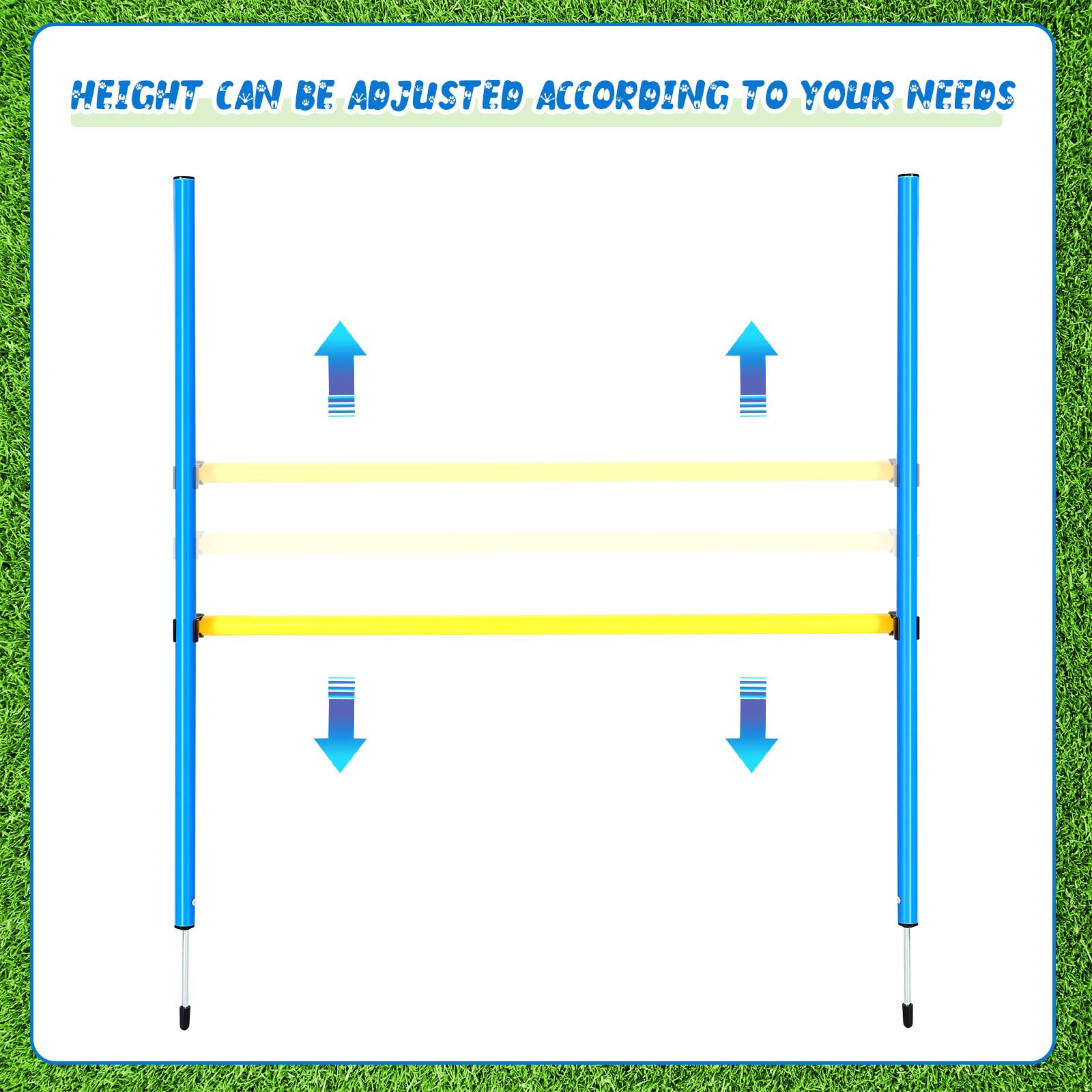 Hollowfly 8 Set Dog Agility Jump Adjustable Dog Agility Hurdle Training Equipment Portable Jumper Hurdle Park Indoor Outdoor Exercise Tool 3.44ft High/ 2.95ft Wide(Blue and Yellow)