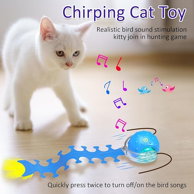 Giociv Interactive Cat Toys Ball for Indoor Cats Fast Rolling on Carpet, Chirping & Motion Activate Cat Toys (Blue Centipede)