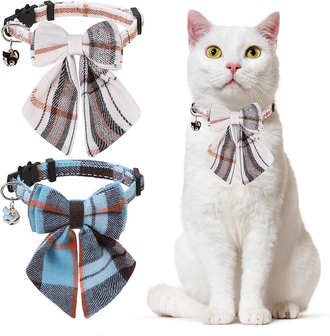 DILLYBUD Cotton Cat Collar Breakaway, Cat Bowtie Collars with Bell