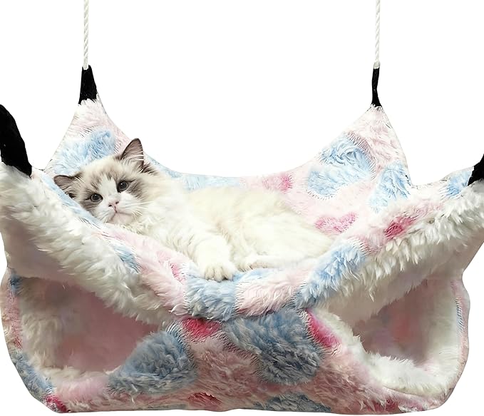 OINEEDU Guinea Pig Ferret Hammock for Cage - Machine Washable Double-Decker Hanging Bed - Fits Sugar Glider,Fancy Rat,Hamster,Gerbil - 13.3" x 13.3" - Love Pink Pattern