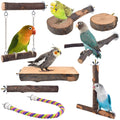 DBNESS Bird Perches, 8pcs Natural Wood Parrot Perch Stand Chewing Toys Cage Accessories Hanging Multi-Branch Perch Platform Swing Toy Rope Perches for Small and Medium Parakeet, Conures, Budgies