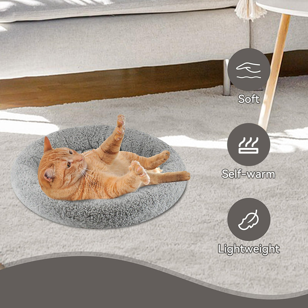 Enjoying Small Cat Bed Mat, 11.81" Round, Self Warming Cat Mat with Pillow Around, Dog Kitty Curling Sleep Cushion, Soft Kitten Pad for Carrier/Crate, Rabbit Warm Bed, Antiskid Bottom, Small