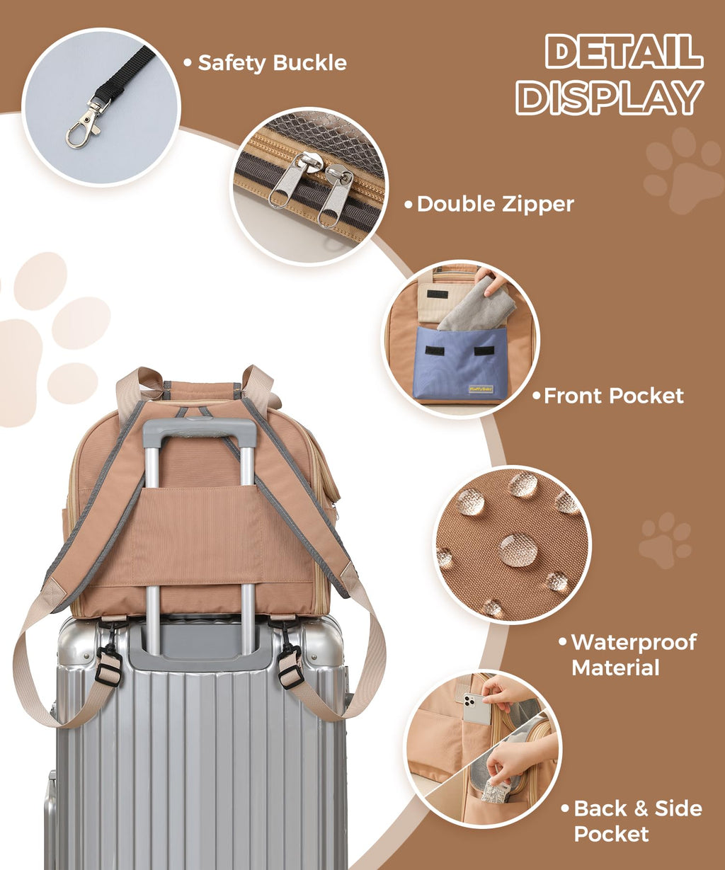 Expandable Cat & Small Dog Carrier Backpack, Soft-Sided Airline-Approved Pet Travel Bag with Dual-Side Expansion, Under-Seat Fit, Breathable Mesh, for Hiking, Vet Visits & Trips (Up to 22 lbs)
