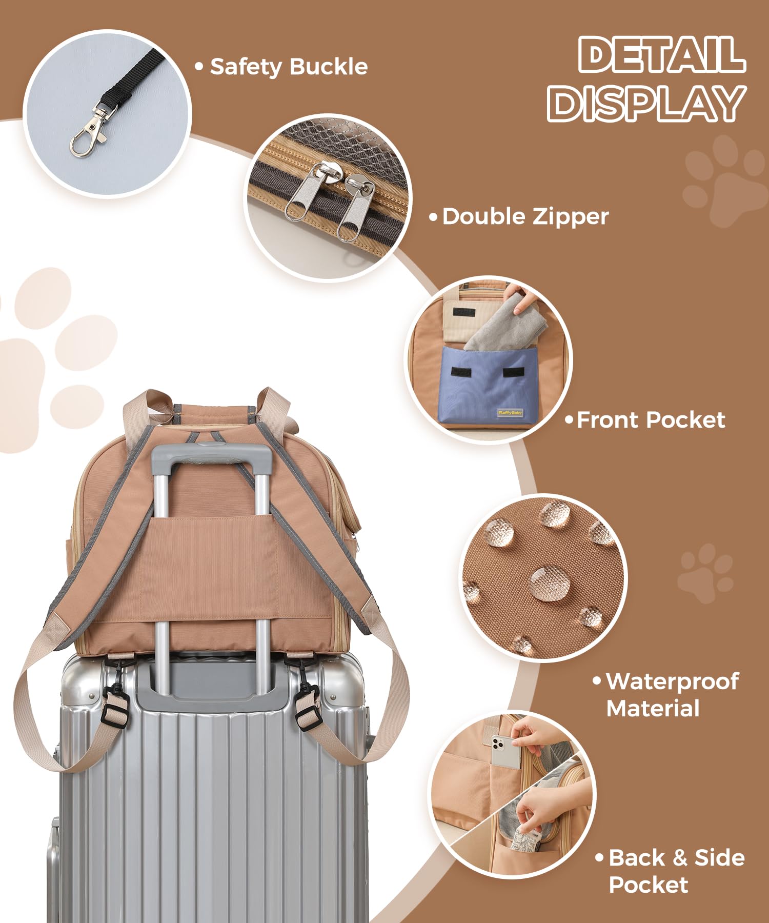 Expandable Cat & Small Dog Carrier Backpack, Soft-Sided Airline-Approved Pet Travel Bag with Dual-Side Expansion, Under-Seat Fit, Breathable Mesh, for Hiking, Vet Visits & Trips (Up to 22 lbs)