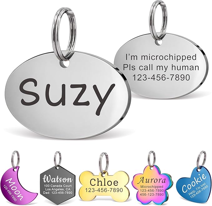 Anavia Personalized Pet ID Tags, Stainless Steel Glossy Laser Engraved Dog Cat Collar Name Tags, Multiple Colors Shapes Sizes (Oval, Small)