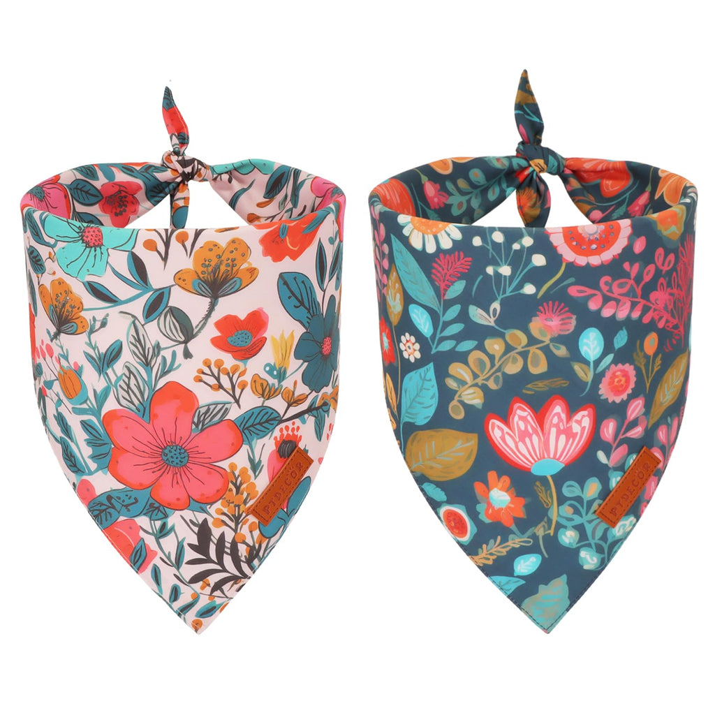 PTDECOR Spring Floral Dog Bandana, Flower Pet Scarf, X-Large