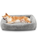 JOEJOY Large Dog Beds Large Sized Dog, Removable Washable Cover Orthopedic Soft Faux Rabbit Fur Pet Bed, Anti-Slip Fluffy Plush Faux Rabbit Fur Puppy Bed, 36"x27"x8", Leopard Print, Grey