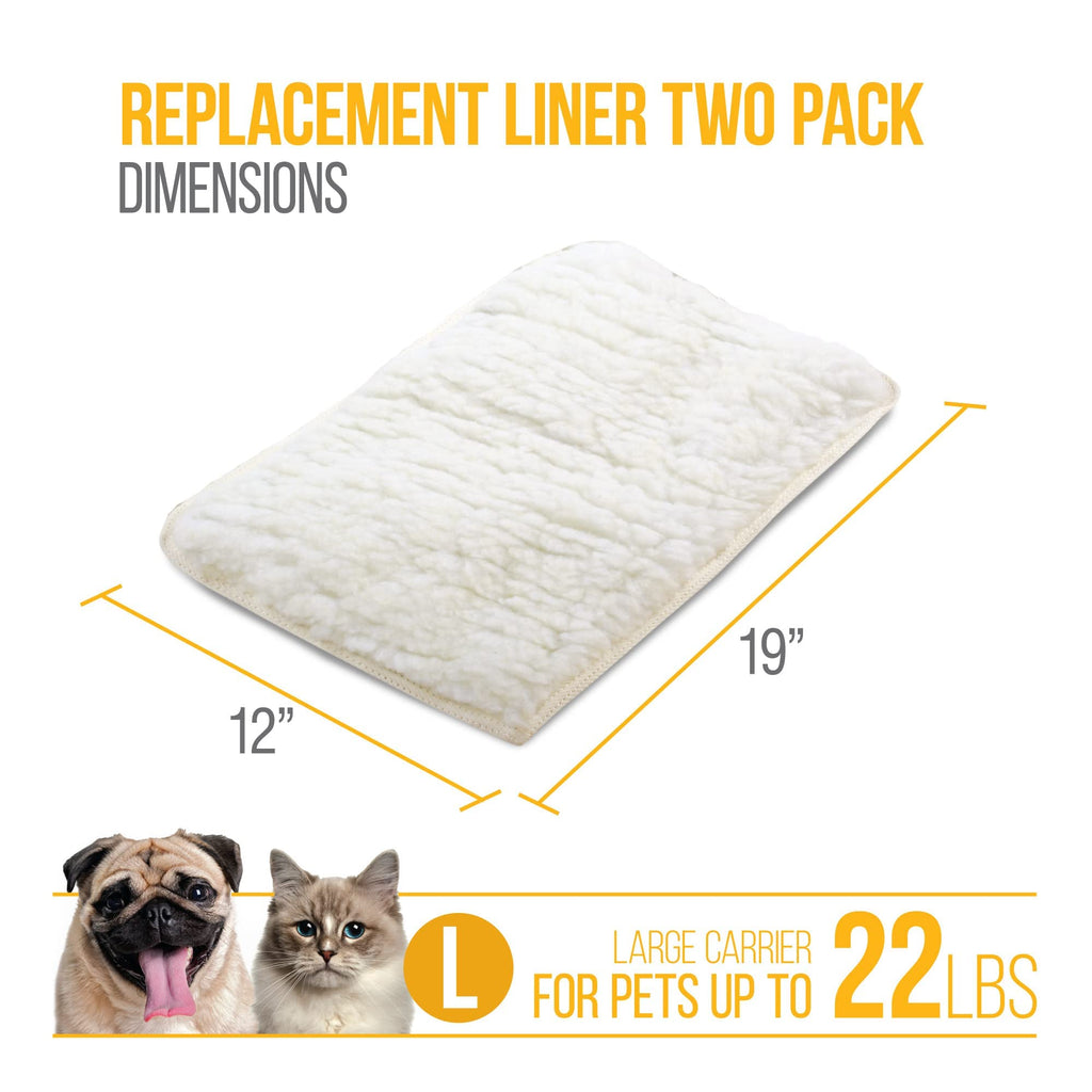 Sherpa Replacement Liners for Travel Pet Carriers - Soft Absorbent Cat & Dog Kennel Pad with Waterproof Backing, Machine Washable Crate Pads, 19x12.25in - 2 Pack, White, Large