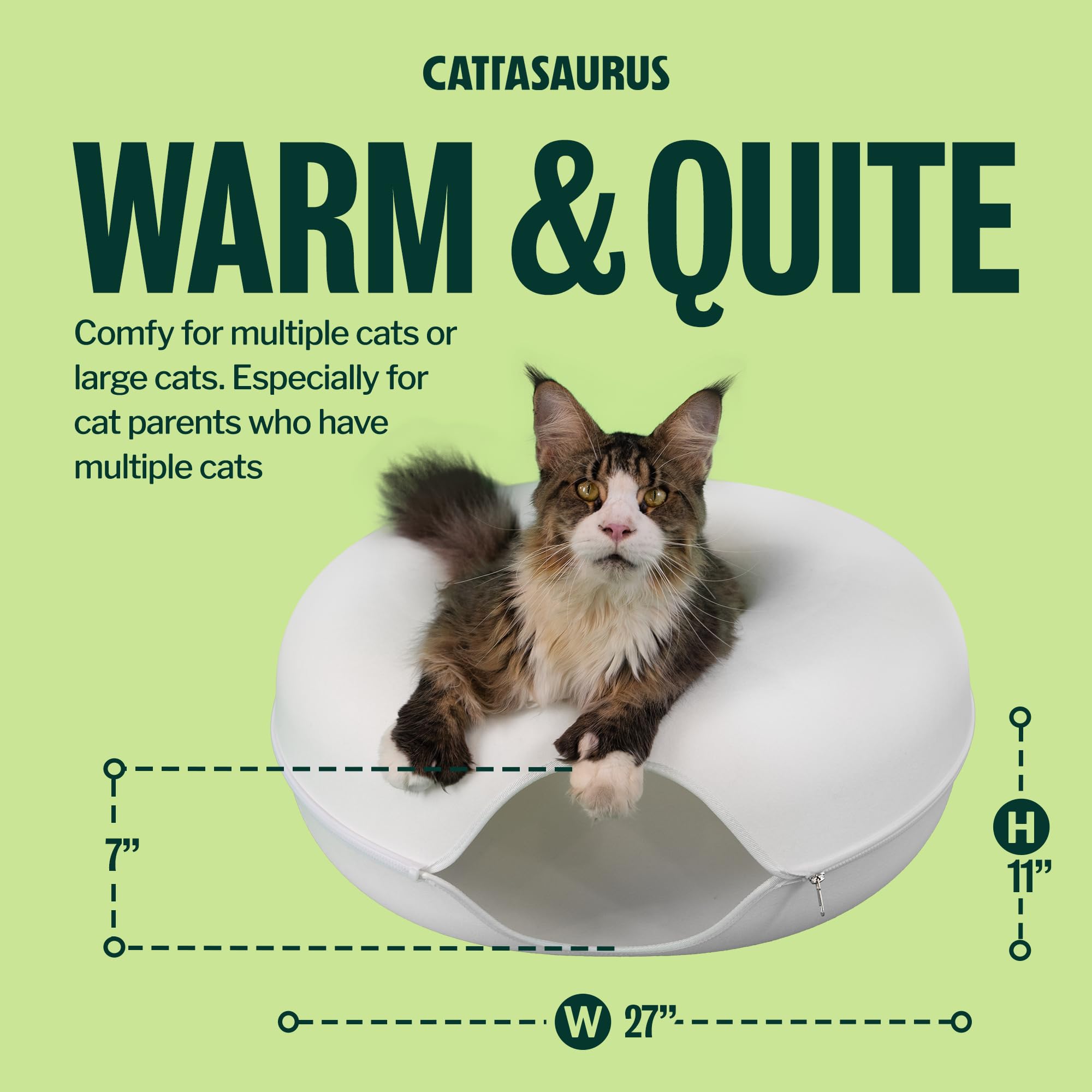 Cattasaurus Peekaboo Cat Cave, Extra Spacious for Multiple & Large Cats 15+ lbs, Scratch Detachable Cat Beds for Indoor Cats, Washable Tunnel Bed, Comfy Donut Tunnel (White, Jumbo)