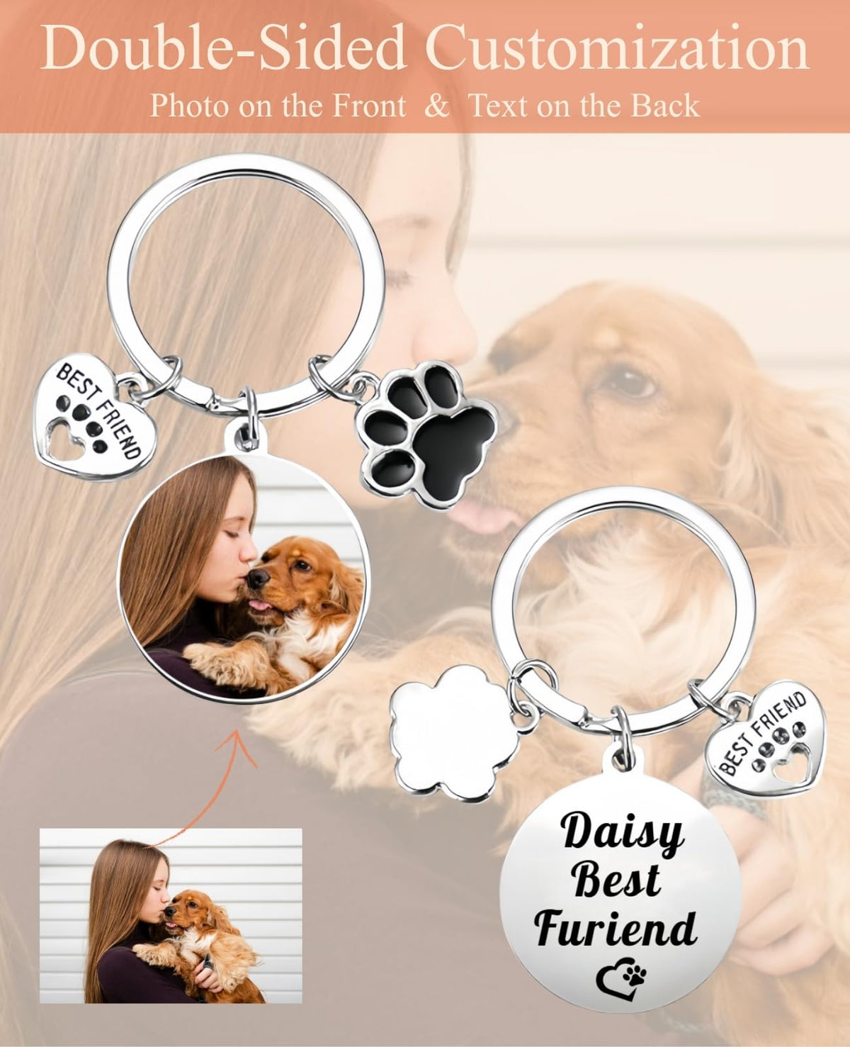 Casmyuni Custom Pet Keychain with Picture Personalized Dog Photo Gifts
