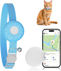 ZFSJTAG GPS Tracker for Cats, Compatible with Apple Find My App (Only iOS), No Monthly Fee Cat Tracker, Waterproof (White Tracker, Blue Cat Collar)