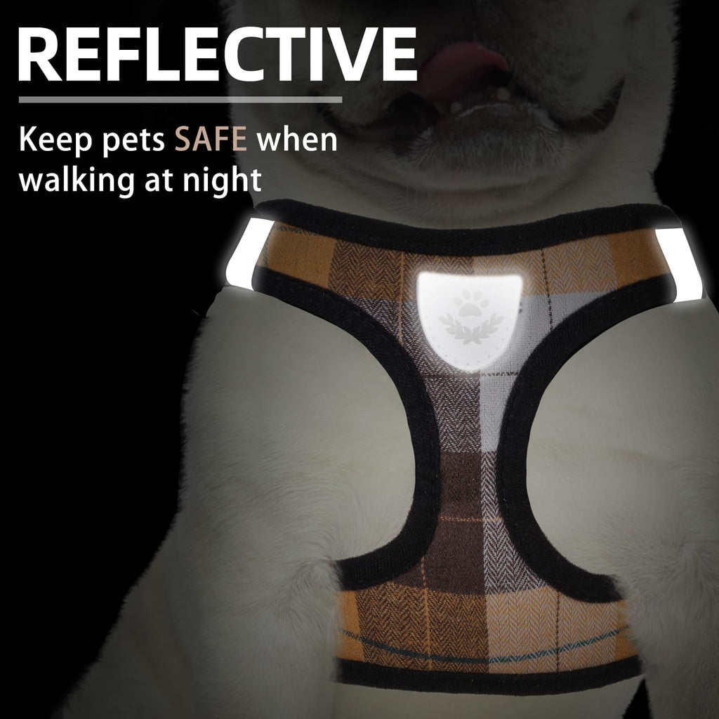 PUPTECK Adjustable Dog Harness Collar and Leash Set Step in No Pull Pet Harness for Small Medium Dogs Puppy and Cats Outdoor Walking Running, Soft Mesh Padded Reflective Vest Harnesses, Orange S