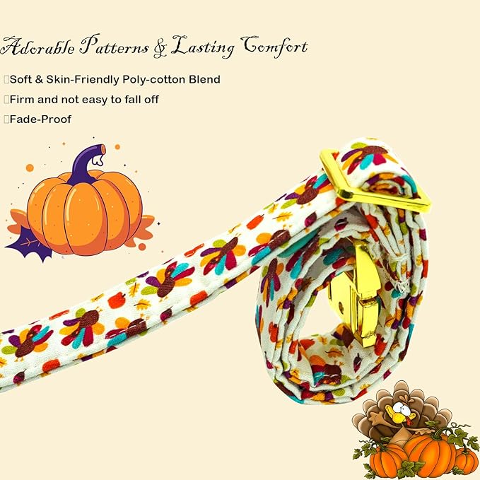 Bobo Rainbow Thanksgiving Dog Collar, Turkey Dogs Collars Bow Tie Pet Collar Adjustable Pet Collars Premium Metal Buckle Autumn Leaf Necklace for Large Dogs