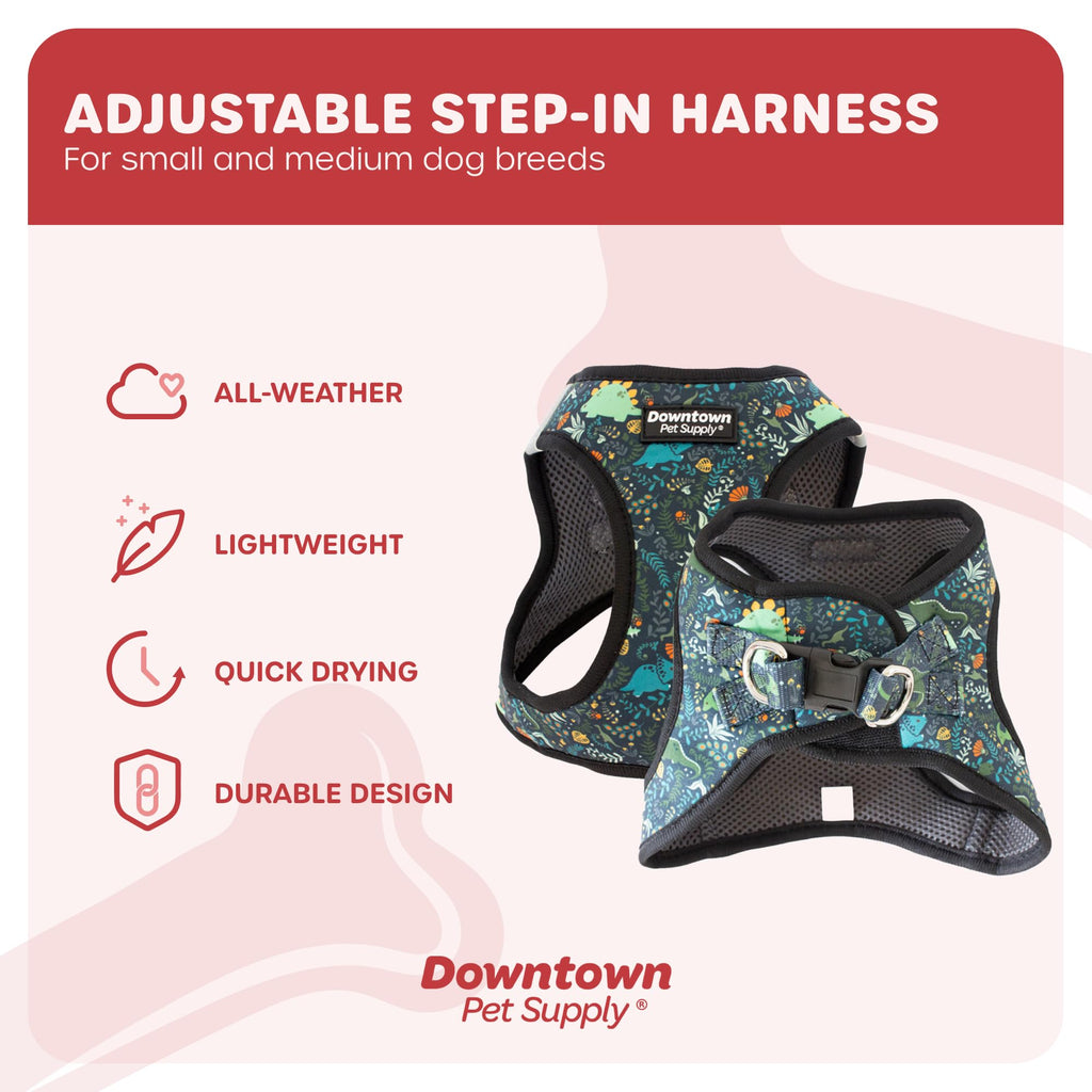 Downtown Pet Supply Step-in Dog Harness – No Pull, Adjustable Padded Mesh with Reflective Trim, Secure Buckle Strap – Comfortable & Breathable Small Dog Harness, Large, Dinosaur