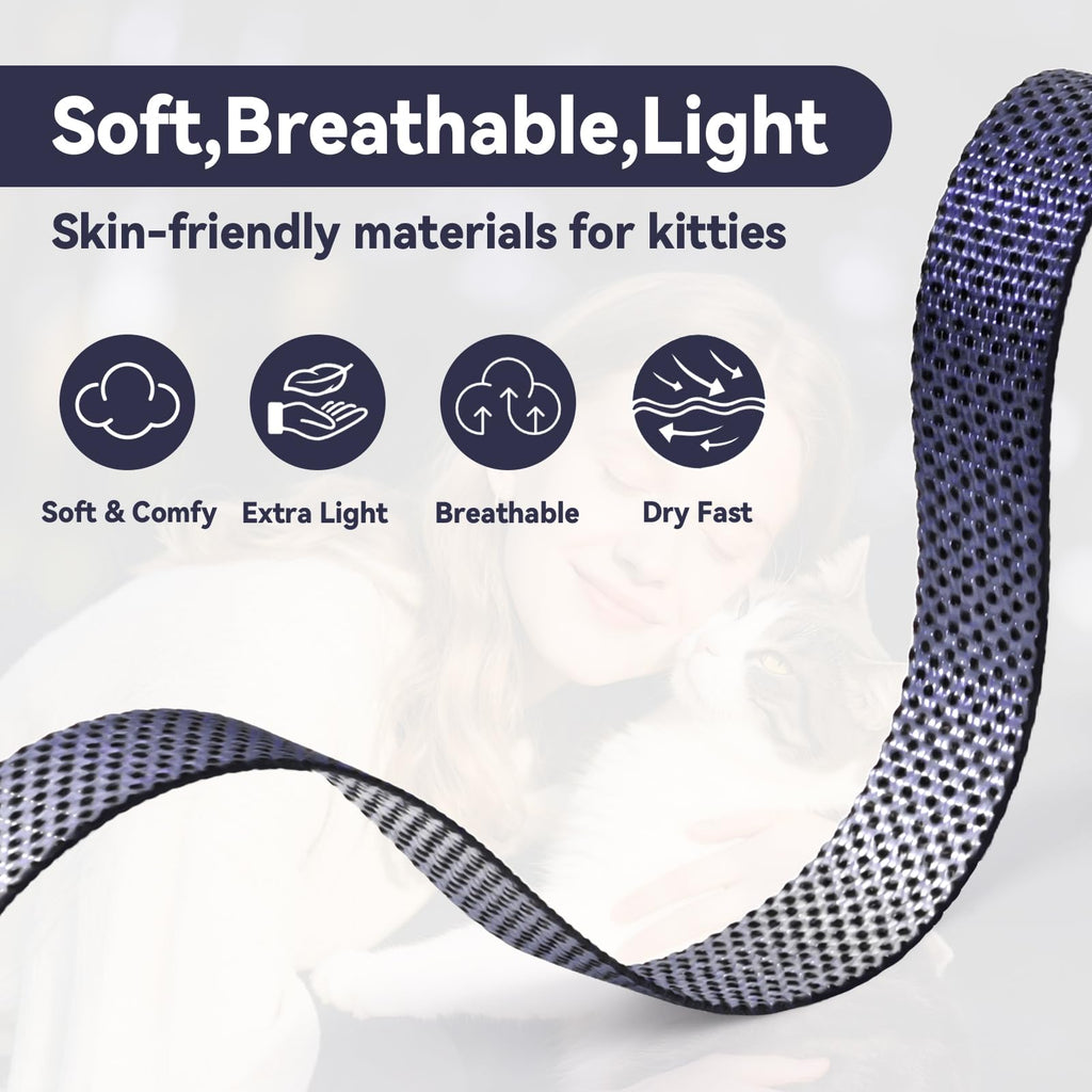 Cat Harness and Leash Set, 3-in-1 Escape Proof Adjustable, Comfortable Soft Lightweight, Safe, Easy to Wear, Walking Travel Kitten Harness for Small Medium Large Cats (Purple)