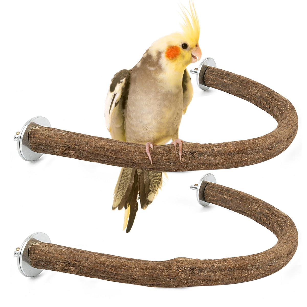 Rypet 2PCS Pack Natural Wood Bird Perches for Cage, U-Shaped Parrot Perch L