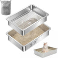 Teheao Stainless Steel Sifting Cat Litter Box for Clumping Litter, XL Extra Large Metal Sifter Tray Pan with Cat Litter Bag, Low Dust, Odor Control, Easy Cleaning (23.6"*15.7"*5.9")