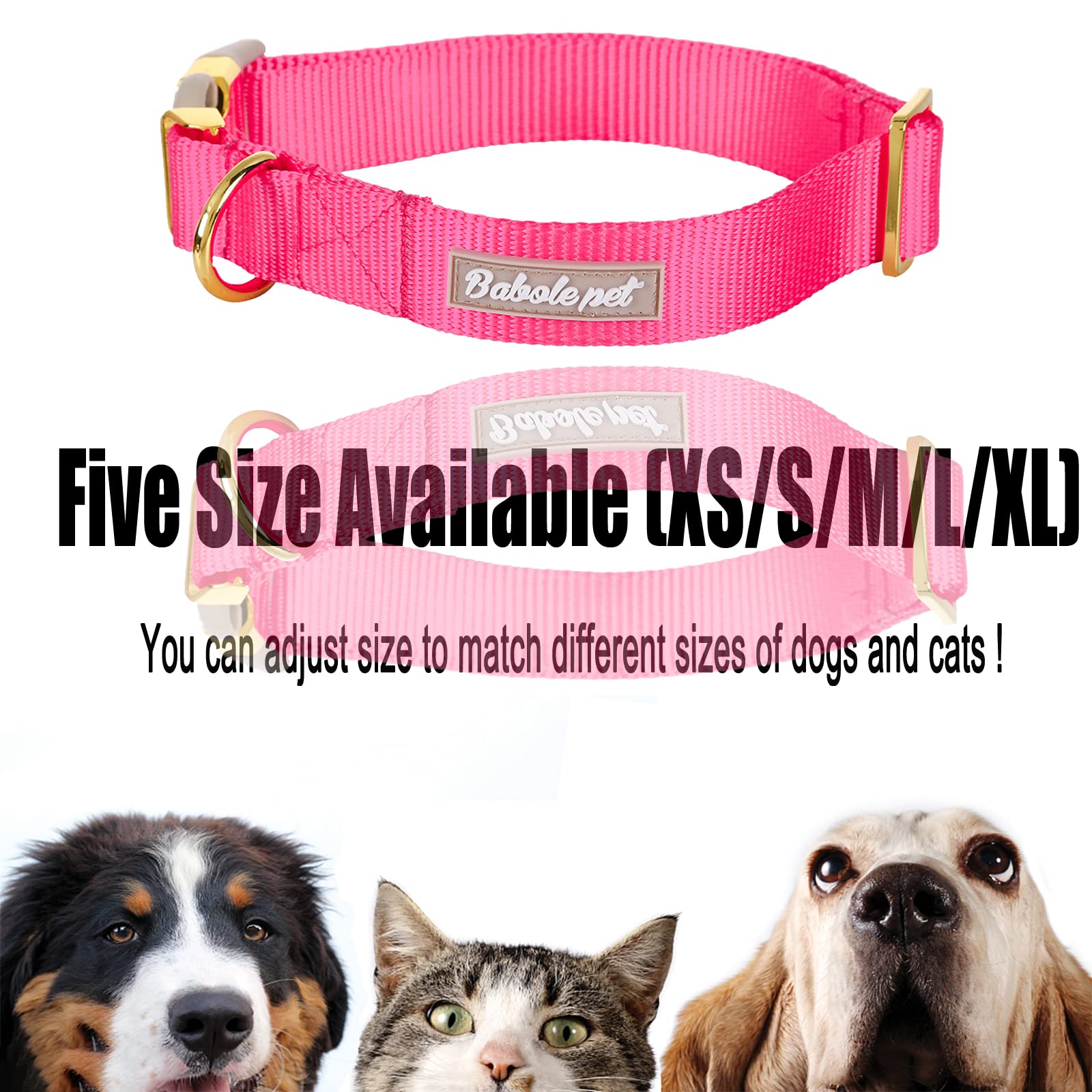 Babole Pet Nylon Dog Collar - Adjustable Rose Red Soft Webbing Dog Collars for Small Medium Large Dogs Boy Girl Puppy Collar with Safety Metal Buckle S