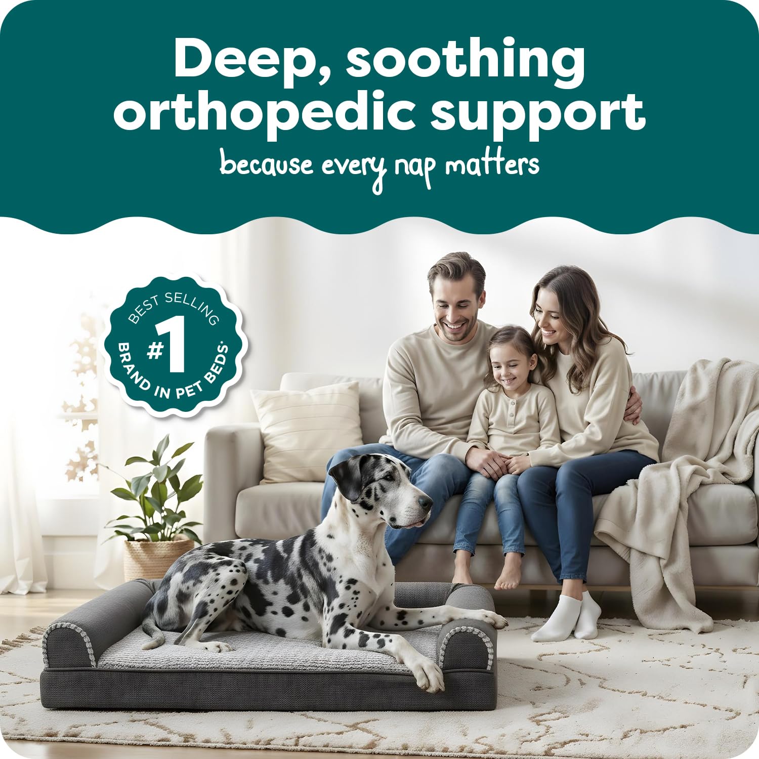 FurHaven Orthopedic Dog Bed For Large Dogs, Sofa Contour Mattress with Solid Orthopedic Foam Slab for Joint Support, Removable Washable Cover, Jumbo Plus XXL, Faux Fur, Charcoal